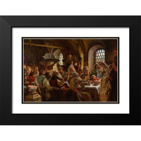 A Boyar Wedding Feast Black Modern Wood Framed Art Print with Double Matting by Makovsky, Konstantin