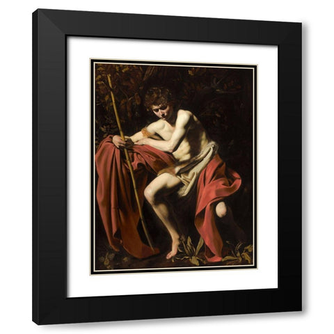 Saint John the Baptist in the Wilderness Black Modern Wood Framed Art Print with Double Matting by Caravaggio
