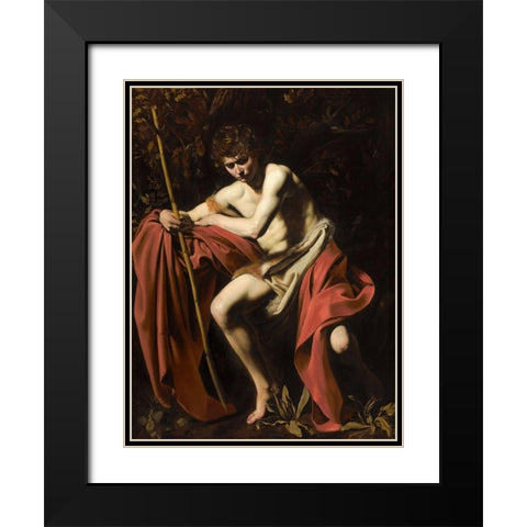 Saint John the Baptist in the Wilderness Black Modern Wood Framed Art Print with Double Matting by Caravaggio