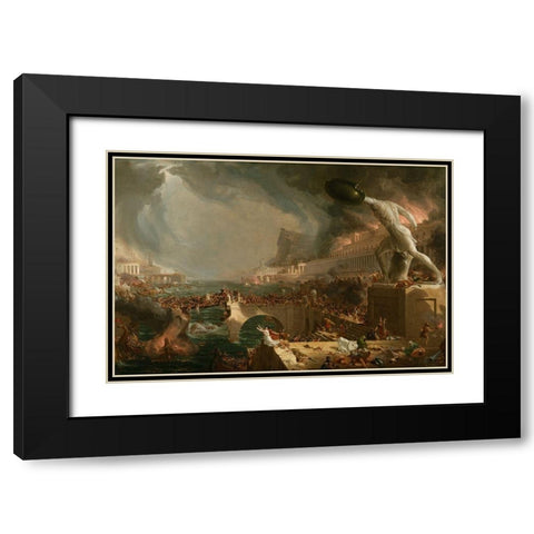The Course of Empire Destruction Black Modern Wood Framed Art Print with Double Matting by Cole, Thomas