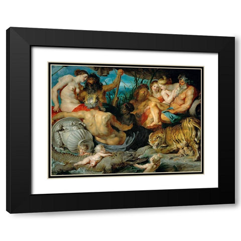 The Four Rivers of Paradise Black Modern Wood Framed Art Print with Double Matting by Rubens, Peter Paul
