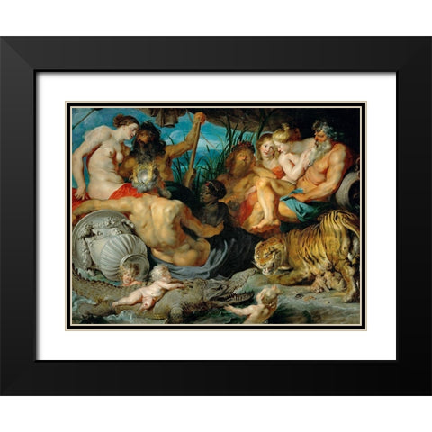 The Four Rivers of Paradise Black Modern Wood Framed Art Print with Double Matting by Rubens, Peter Paul