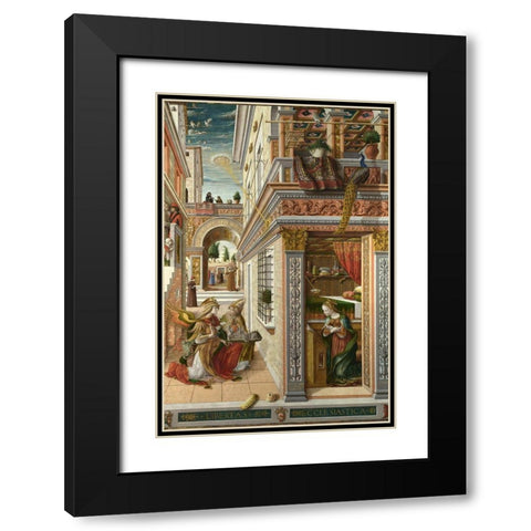 The Annunciation, with Saint Emidius Black Modern Wood Framed Art Print with Double Matting by Crivelli, Carlo