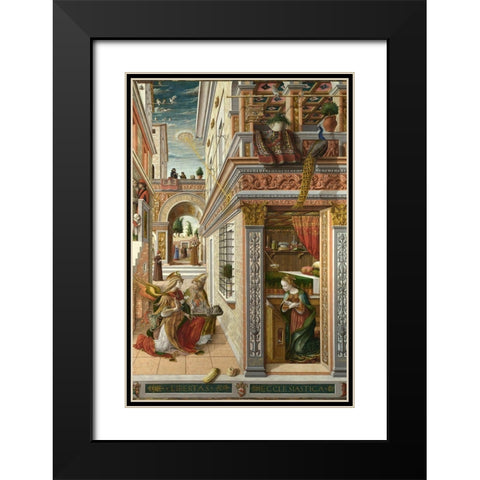 The Annunciation, with Saint Emidius Black Modern Wood Framed Art Print with Double Matting by Crivelli, Carlo