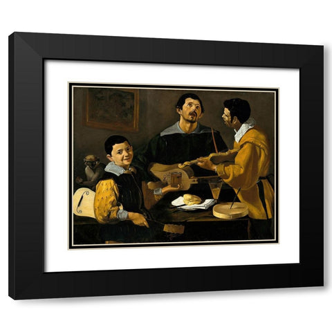 The Three Musicians Black Modern Wood Framed Art Print with Double Matting by Velazquez, Diego