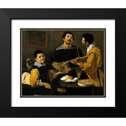 The Three Musicians Black Modern Wood Framed Art Print with Double Matting by Velazquez, Diego