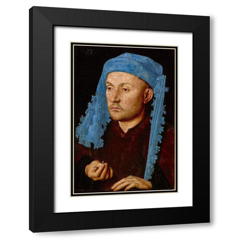 Portrait of a Man with a Blue Chaperon Black Modern Wood Framed Art Print with Double Matting by van Eyck, Jan
