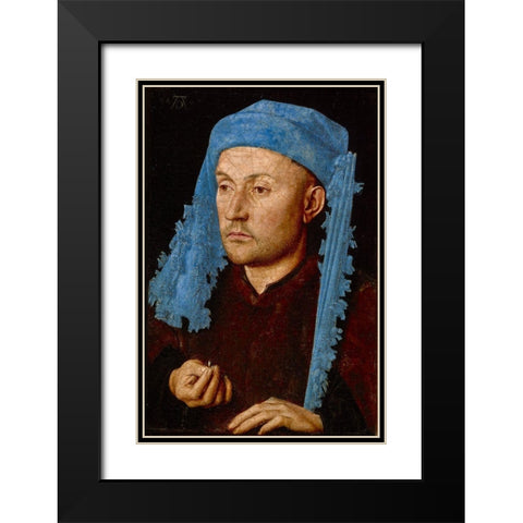 Portrait of a Man with a Blue Chaperon Black Modern Wood Framed Art Print with Double Matting by van Eyck, Jan