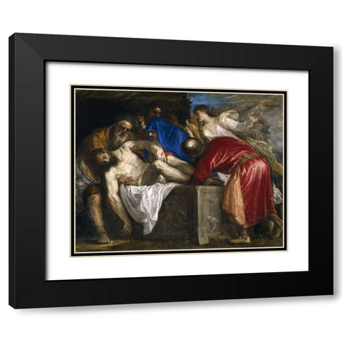 The Entombment Black Modern Wood Framed Art Print with Double Matting by Titian