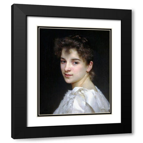Gabrielle Cot Black Modern Wood Framed Art Print with Double Matting by Bouguereau, William-Adolphe