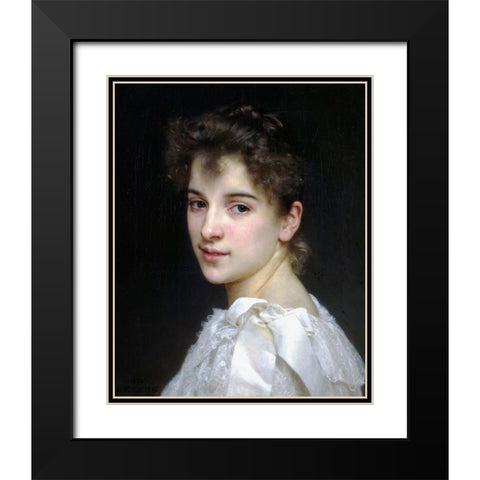 Gabrielle Cot Black Modern Wood Framed Art Print with Double Matting by Bouguereau, William-Adolphe