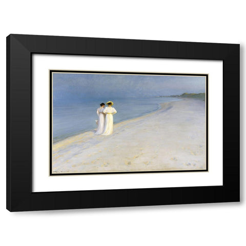 Summer evening on Skagens Beach Black Modern Wood Framed Art Print with Double Matting by Kroyer, Peder Severin