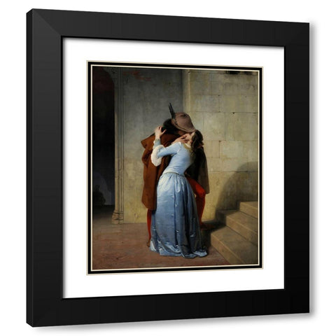 The Kiss Black Modern Wood Framed Art Print with Double Matting by Hayez, Francesco