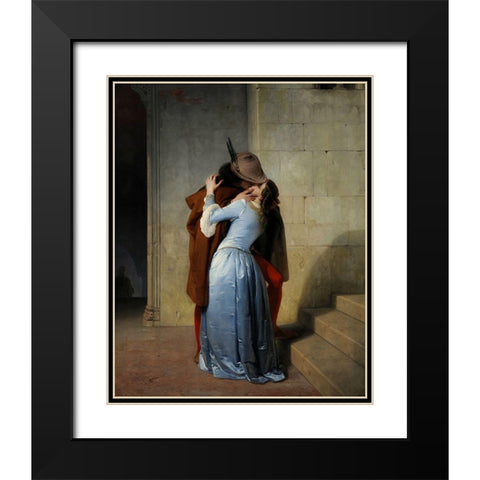 The Kiss Black Modern Wood Framed Art Print with Double Matting by Hayez, Francesco