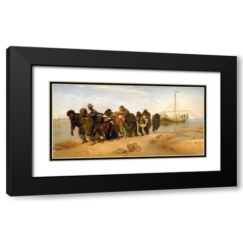 Barge Haulers on the Volga Black Modern Wood Framed Art Print with Double Matting by Repin, Ilya