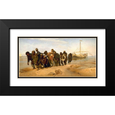Barge Haulers on the Volga Black Modern Wood Framed Art Print with Double Matting by Repin, Ilya