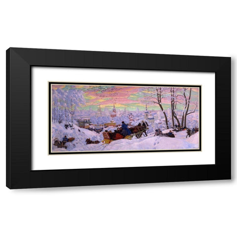 Shrovetide Black Modern Wood Framed Art Print with Double Matting by Kustodiev, Boris