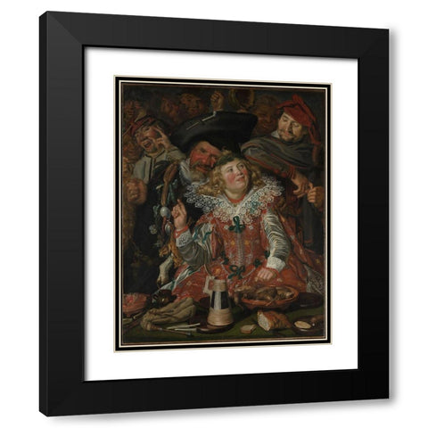 Shrovetide Revellers Black Modern Wood Framed Art Print with Double Matting by Hals, Frans