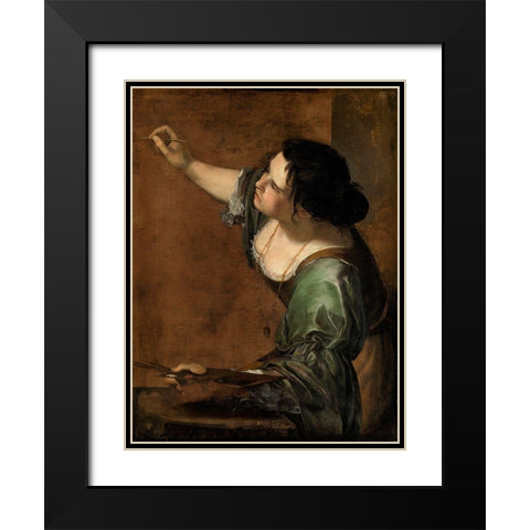 Self-Portrait as the Allegory of Painting Black Modern Wood Framed Art Print with Double Matting by Gentileschi, Artemisia