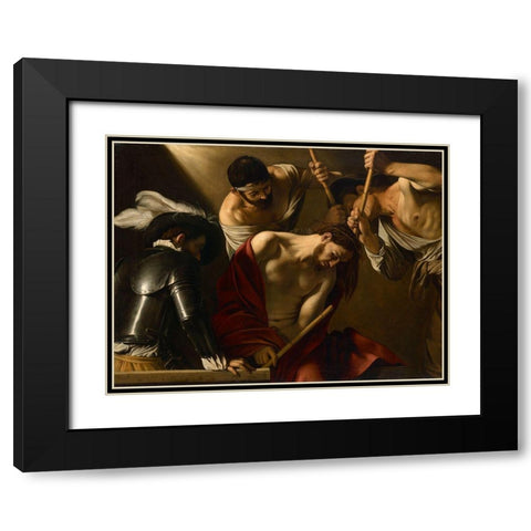 The Crowning with Thorns Black Modern Wood Framed Art Print with Double Matting by Caravaggio