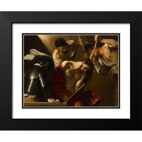 The Crowning with Thorns Black Modern Wood Framed Art Print with Double Matting by Caravaggio
