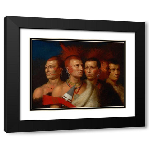Young Omahaw, War Eagle, Little Missouri, and Pawnees, Black Modern Wood Framed Art Print with Double Matting by King, Charles Bird