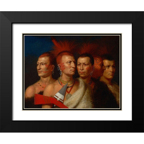 Young Omahaw, War Eagle, Little Missouri, and Pawnees, Black Modern Wood Framed Art Print with Double Matting by King, Charles Bird