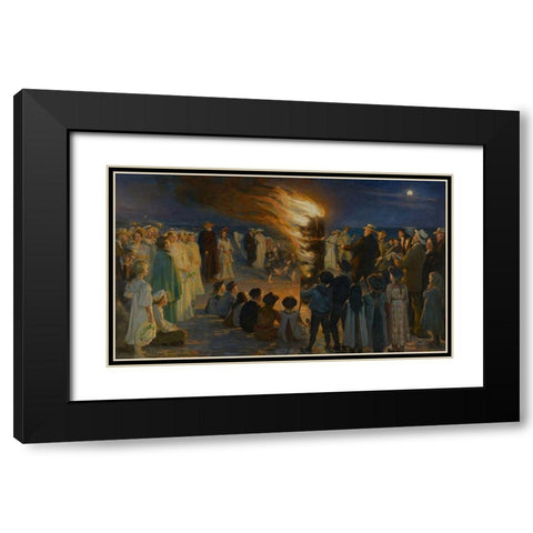 Midsummer Eve Bonfire on Skagen Beach Black Modern Wood Framed Art Print with Double Matting by Kroyer, Peder Severin