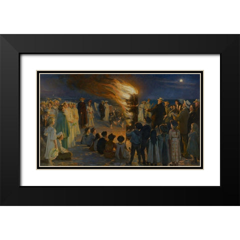 Midsummer Eve Bonfire on Skagen Beach Black Modern Wood Framed Art Print with Double Matting by Kroyer, Peder Severin