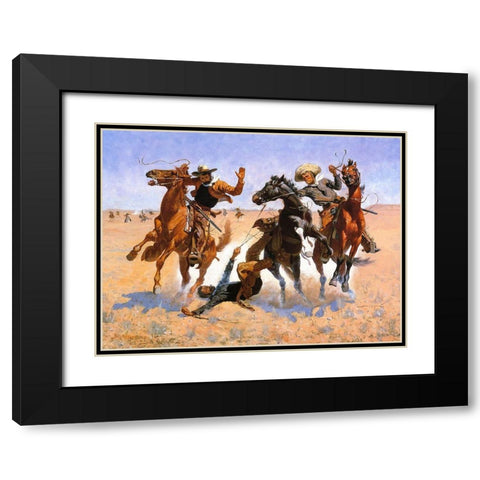 Aiding a Comrade Black Modern Wood Framed Art Print with Double Matting by Remington, Frederic