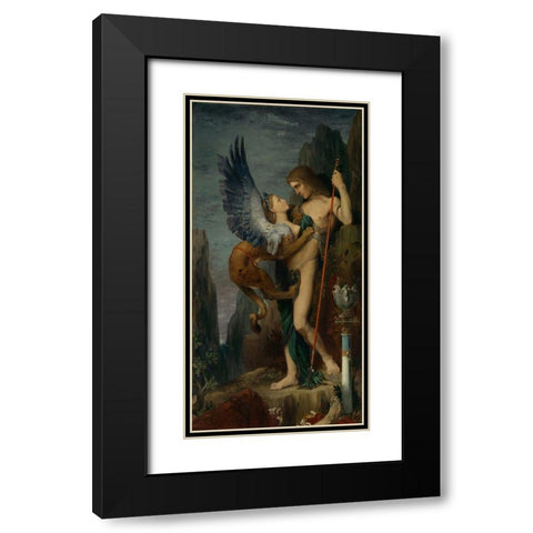 Oedipus and the Sphinx Black Modern Wood Framed Art Print with Double Matting by Moreau, Gustave