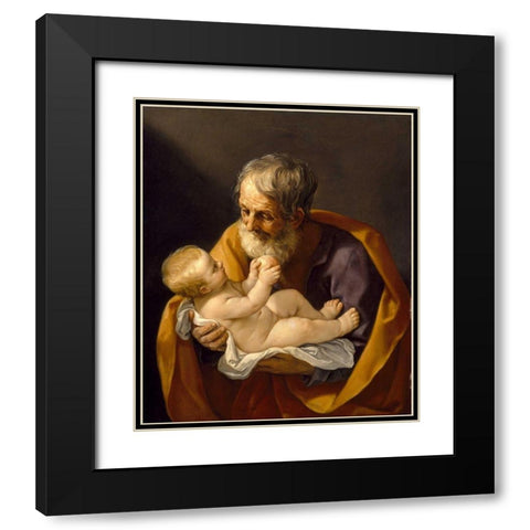Saint Joseph and the Christ Child Black Modern Wood Framed Art Print with Double Matting by Reni, Guido