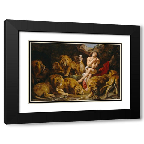 Daniel in the Lions Den Black Modern Wood Framed Art Print with Double Matting by Rubens, Peter Paul