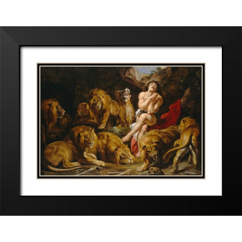 Daniel in the Lions Den Black Modern Wood Framed Art Print with Double Matting by Rubens, Peter Paul