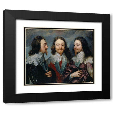 Charles I in Three Positions Black Modern Wood Framed Art Print with Double Matting by van Dyck, Anthony