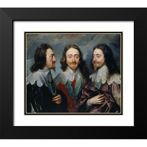 Charles I in Three Positions Black Modern Wood Framed Art Print with Double Matting by van Dyck, Anthony