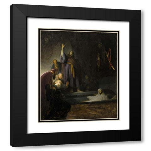 The Raising of Lazarus Black Modern Wood Framed Art Print with Double Matting by Rembrandt