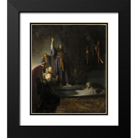 The Raising of Lazarus Black Modern Wood Framed Art Print with Double Matting by Rembrandt