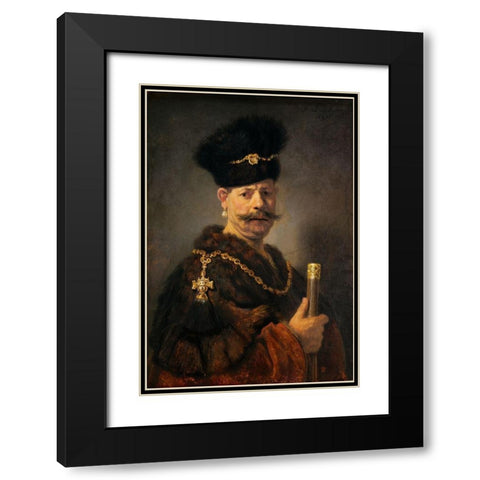 A Polish Nobleman Black Modern Wood Framed Art Print with Double Matting by Rembrandt