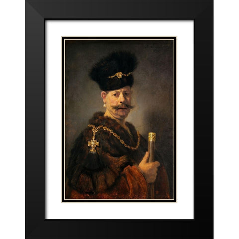 A Polish Nobleman Black Modern Wood Framed Art Print with Double Matting by Rembrandt