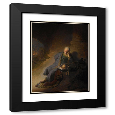 Jeremiah Lamenting the Destruction of Jerusalem Black Modern Wood Framed Art Print with Double Matting by Rembrandt