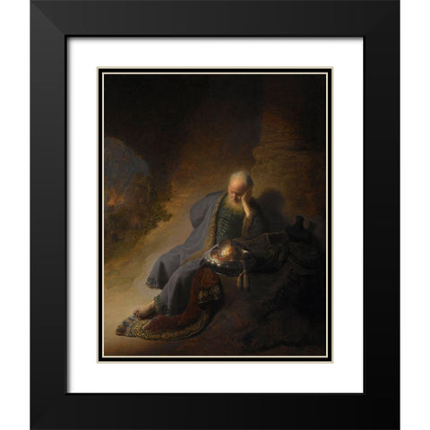 Jeremiah Lamenting the Destruction of Jerusalem Black Modern Wood Framed Art Print with Double Matting by Rembrandt