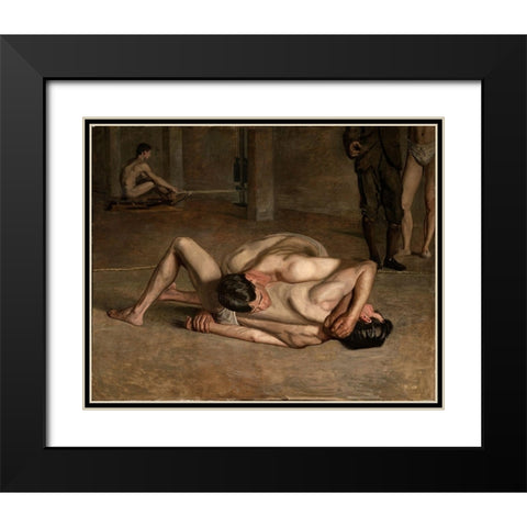 Wrestlers Black Modern Wood Framed Art Print with Double Matting by Eakins, Thomas
