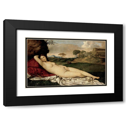 Sleeping Venus Black Modern Wood Framed Art Print with Double Matting by Titian