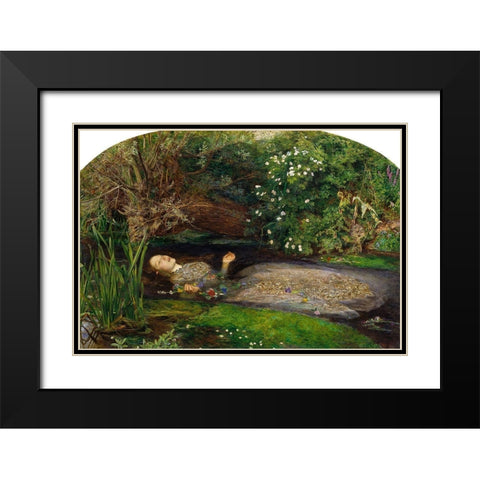 Ophelia Black Modern Wood Framed Art Print with Double Matting by Millais, John Everett