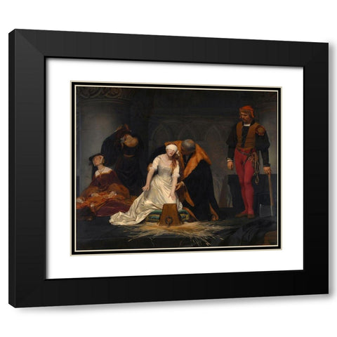 The Execution of Lady Jane Grey Black Modern Wood Framed Art Print with Double Matting by Delaroche, Paul