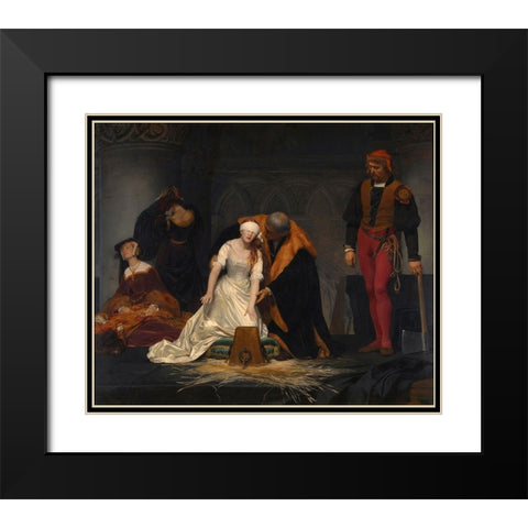 The Execution of Lady Jane Grey Black Modern Wood Framed Art Print with Double Matting by Delaroche, Paul