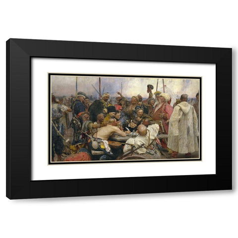 Reply of the Zaporozhian Cossacks Black Modern Wood Framed Art Print with Double Matting by Repin, Ilya