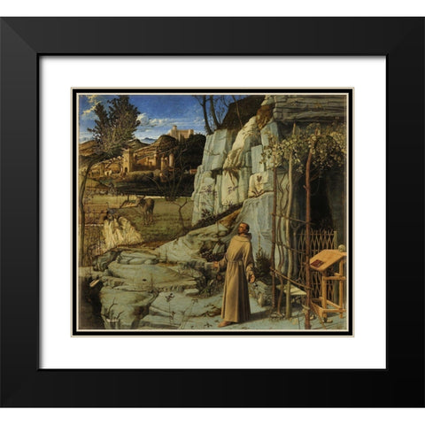 St. Francis in Ecstasy Black Modern Wood Framed Art Print with Double Matting by Bellini, Giovanni