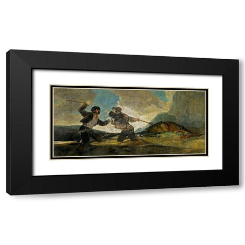 Fight with Cudgels Black Modern Wood Framed Art Print with Double Matting by Goya, Francisco